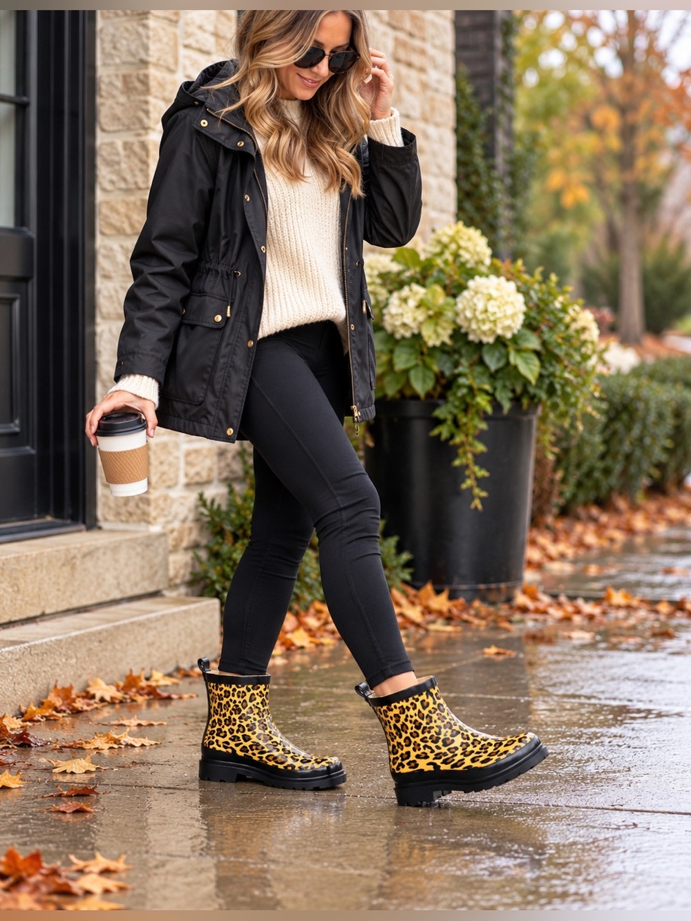 Via Rosa Leopard Rain Boots Women’s 6 Waterproof Ankle Lug Sole